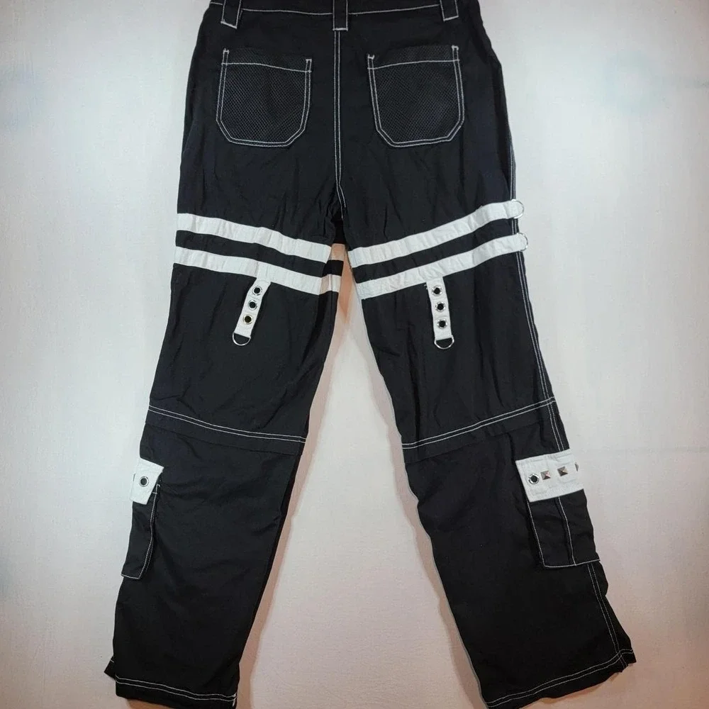 Hot Topic Black White Studded Cargo Pants Mall Goth Punk Wide Leg Size 11